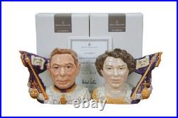 2 Royal Doulton Character Jugs Queen Elizabeth II & George VI Coronation COA Ltd