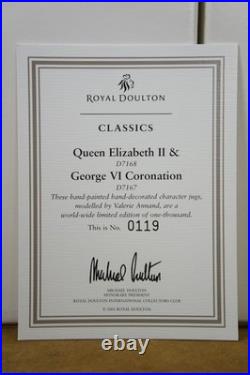 2 Royal Doulton Character Jugs Queen Elizabeth II & George VI Coronation COA Ltd