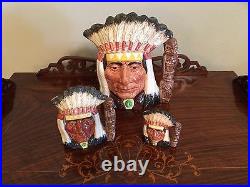 3 Pc Complete Set (s, M, L) Royal Doulton Character Jugs North American Indian