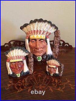 3 Pc Complete Set (s, M, L) Royal Doulton Character Jugs North American Indian