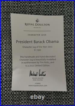 EUC President Barack Obama Royal Doulton Character Toby Mug D7300 COA/Signed