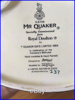 Excellent D6738 Mr Quaker Rare Royal Doulton Character Toby Jug Ltd Edition