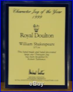 Large Royal Doulton Character Jug William Shakespeare D7136 With Certificate