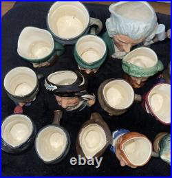 Lot of 19 ROYAL DOULTON Mini Jugs Mugs Merlin WithOwl, Fat Boy, Robin Hood Etc