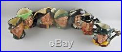 Lot of 7 Royal Doulton Large Toby Mugs Character Jugs Pied Piper, Robin Hood, Gamp