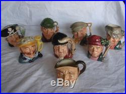 Lot of Eight Royal Doulton Character Toby Jug Miniature Mugs