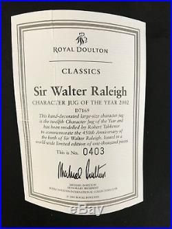 RARE- ROYAL DOULTON CHARACTER JUG- Sir Walter Raliegh- #D7169 COA 403/1000-BOX