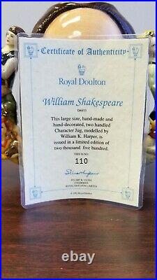 ROYAL DOULTON 1992 William Shakespeare Character Jug with COA D6933 LTD #110