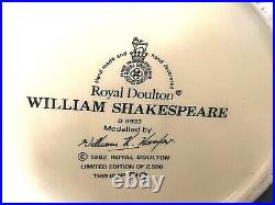 ROYAL DOULTON 1992 William Shakespeare Character Jug with COA D6933 LTD #99/2500