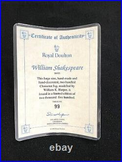 ROYAL DOULTON 1992 William Shakespeare Character Jug with COA D6933 LTD #99/2500