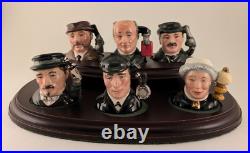 ROYAL DOULTON SHERLOCK HOLMES Tiny Character Jugs Set With COA & Display