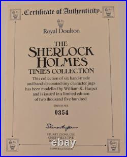 ROYAL DOULTON SHERLOCK HOLMES Tiny Character Jugs Set With COA & Display