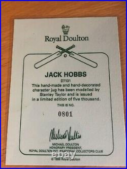 Rare Jack Hobbs D7131 Coa Cricket Collection Small Character Jug Royal Doulton