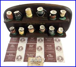 Royal Doulton 12 Miniature Charles Dickens Hand Painted Jugs Display Stand Vtg