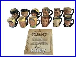 Royal Doulton 12 Miniature Charles Dickens Hand Painted Jugs Display Stand Vtg