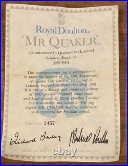 Royal Doulton Character Jug Mr. Quaker D6738 Large size 1984 Limited Ed. WithCOA