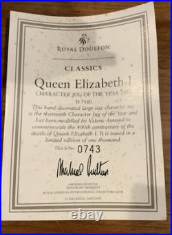 Royal Doulton Character Jug Queen Elizabeth I D7180 Large 2003Jug of the Year