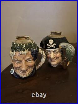 Royal Doulton Character Jug Set-Bacchus 1958 & Long John Silver 1951-Rare Pewter