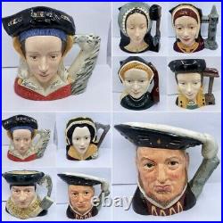 Royal Doulton Character Jugs Set -8 with Henry VIII, Six Wives & Sir Thomas Large