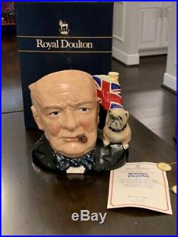 Royal Doulton D6907 Winston Churchill Toby Character Jug Bulldog Union Jack 1992