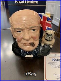 Royal Doulton D6907 Winston Churchill Toby Character Jug Bulldog Union Jack 1992