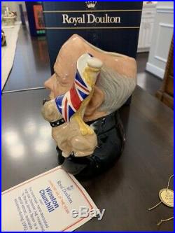 Royal Doulton D6907 Winston Churchill Toby Character Jug Bulldog Union Jack 1992