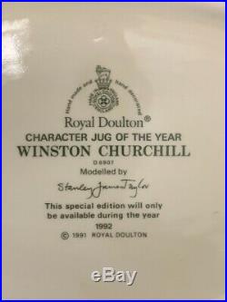 Royal Doulton D6907 Winston Churchill Toby Character Jug Bulldog Union Jack 1992