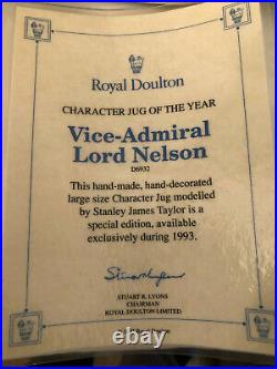 Royal Doulton D6932 Vice Admiral Lord Nelson Large Character Jug Of The Year+COA
