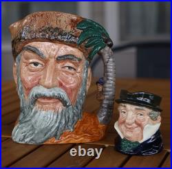 Royal Doulton Large Character Jug Robinson Crusoe D6532 1959 & Captain Cuttle
