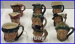 Royal Doulton Miniature Character Jug Lot (9 Jugs) with Catalog