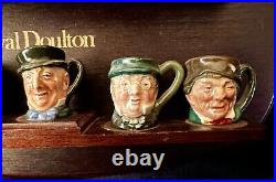 Royal Doulton Set of 12 TINY Character Toby Jugs with Wooden Display Rack