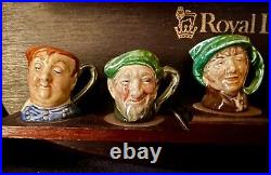 Royal Doulton Set of 12 TINY Character Toby Jugs with Wooden Display Rack