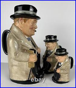 Royal Doulton Set of 3 Toby Jugs of WINSTON CHURCHILL Height 9, 5.5 and 4