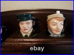 Royal Doulton Toby Mug Jugs 1-1/2 Tall Tiny Mugs Lot of 12 With Display Shelf