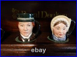 Royal Doulton Toby Mug Jugs 1-1/2 Tall Tiny Mugs Lot of 12 With Display Shelf