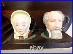 Royal Doulton Toby Mug Jugs 1-1/2 Tall Tiny Mugs Lot of 12 With Display Shelf