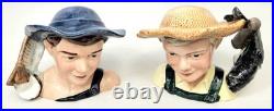 Royal Doulton Tom Sawyer Huckleberry Finn Character Jug Duo D7187, D7177 England Royal Doulton Tom Sawyer Huckleberry Finn Character Jug Duo D7187, D7177 England