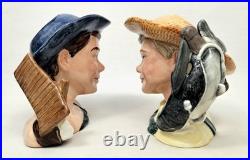 Royal Doulton Tom Sawyer Huckleberry Finn Character Jug Duo D7187, D7177 England