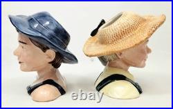 Royal Doulton Tom Sawyer Huckleberry Finn Character Jug Duo D7187, D7177 England