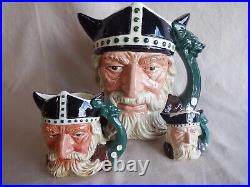 Royal Doulton VikingCharacter Jugs-Set of 3 Lg. D6550 Sm. D6553 Mini D6556