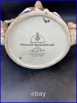 Royal Doulton William Shakespeare Jug D6933 Limited Edition No. 1187 with COA