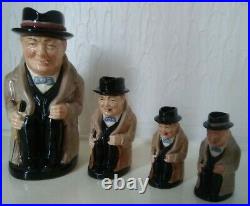 Royal Doulton Winston Churchill Toby Jug plus 3 Character Jugs Winston Churchill