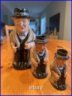 Royal Doulton Winston Churchill Tony Jugs Set Of 3 Sizes Excellent Condition