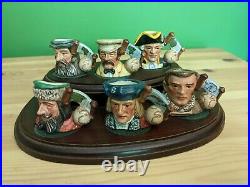 Royal Doulton collectors tinies set of 6 Explorers Character Jugs on stand