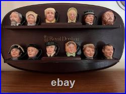 Set Of 12 Royal Doulton Mini Dickens Character Toby Mugs With Wooden Display