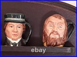 Set Of 12 Royal Doulton Mini Dickens Character Toby Mugs With Wooden Display