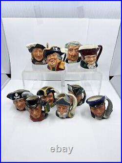 Set of 10 English Translucent China Royal Doulton Miniature Size Character Jugs