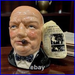 Signed Royal Doulton Winston Churchill Character Jug with News Chronicle Handle