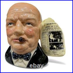 Signed Royal Doulton Winston Churchill Character Jug with News Chronicle Handle
