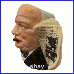 Signed Royal Doulton Winston Churchill Character Jug with News Chronicle Handle